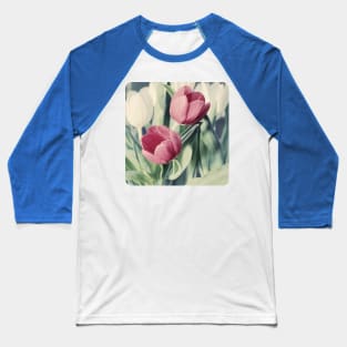 Twin Tulips in Pastel Pink Baseball T-Shirt